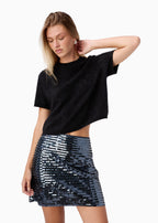 Fayruz Mid Rise Sequin Mini Skirt Coal