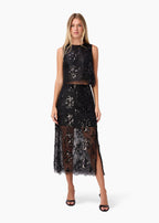 Aylin Sequin Lace Midi Skirt Black