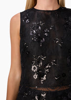 Aracely Sequin Lace Cropped Top Black