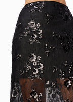 Aylin Sequin Lace Midi Skirt Black