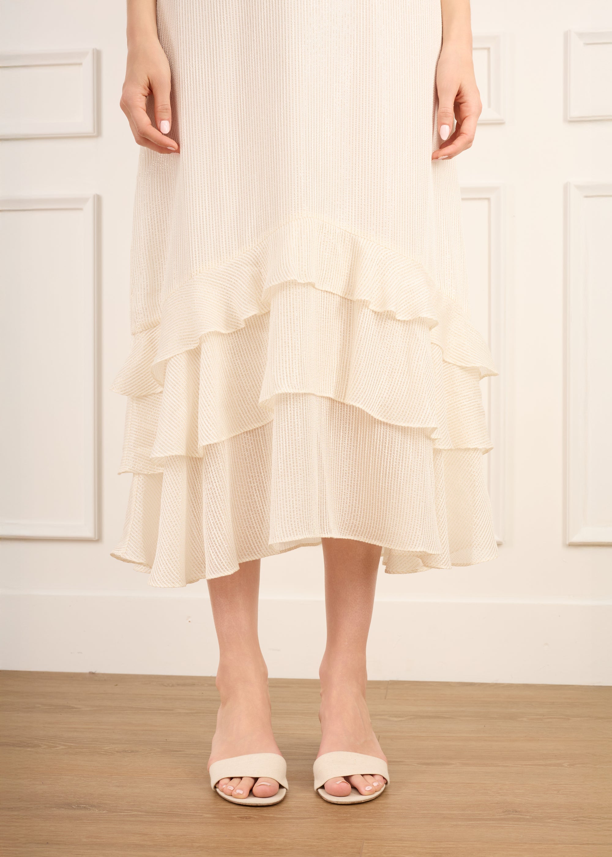 Esmeralda Metallic Chiffon Dress White
