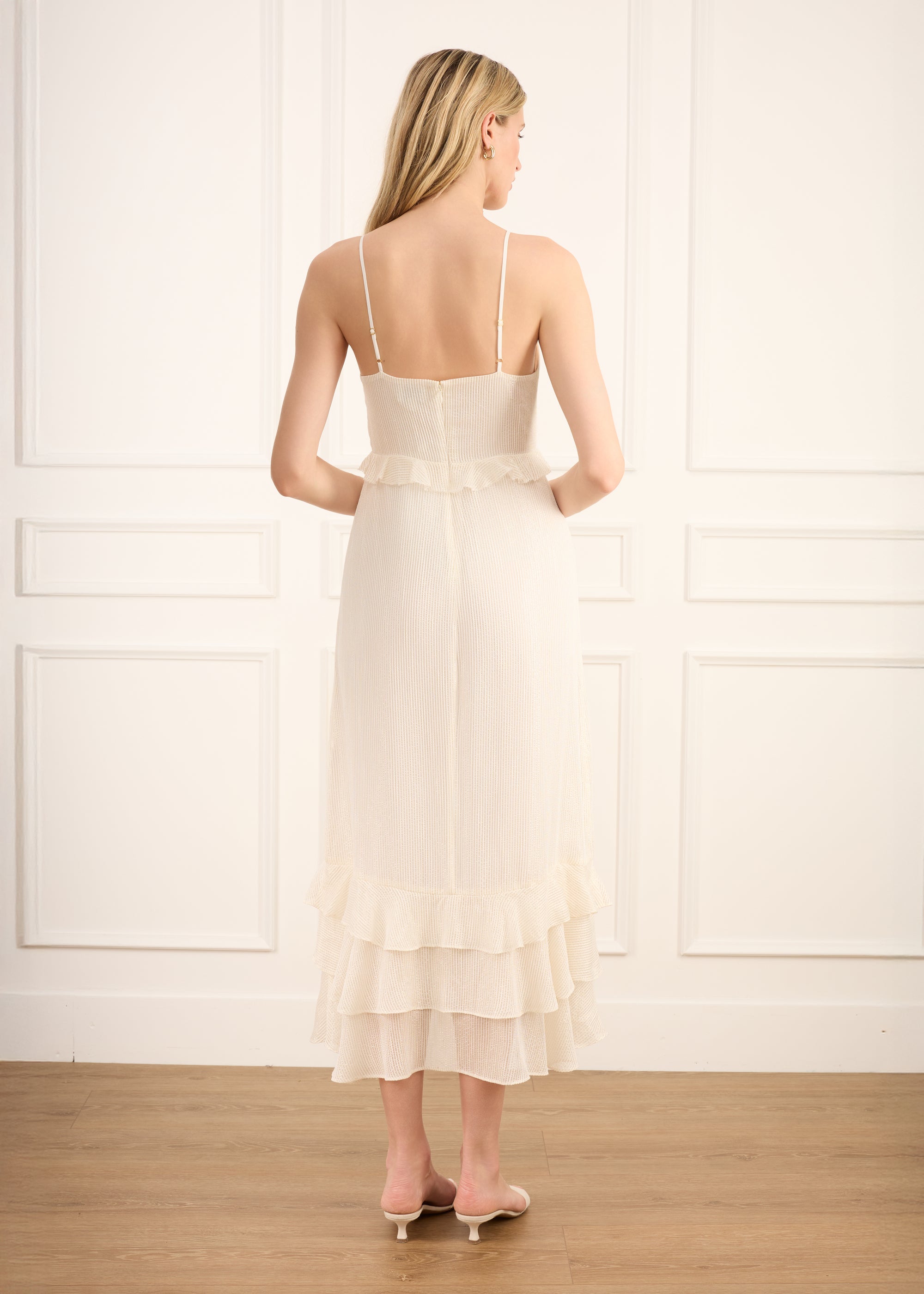 Esmeralda Metallic Chiffon Dress White