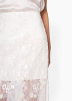 Aylin Sequin Lace Midi Skirt White