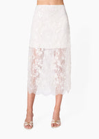 Aylin Sequin Lace Midi Skirt White
