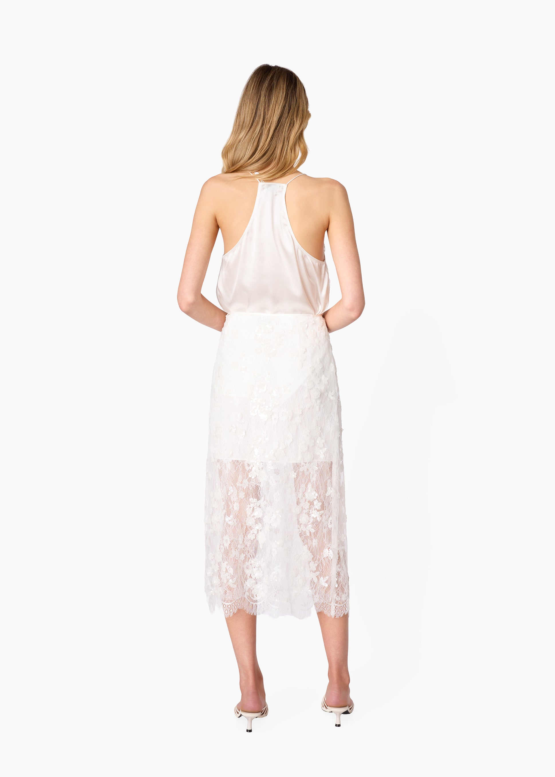 Aylin Sequin Lace Midi Skirt White