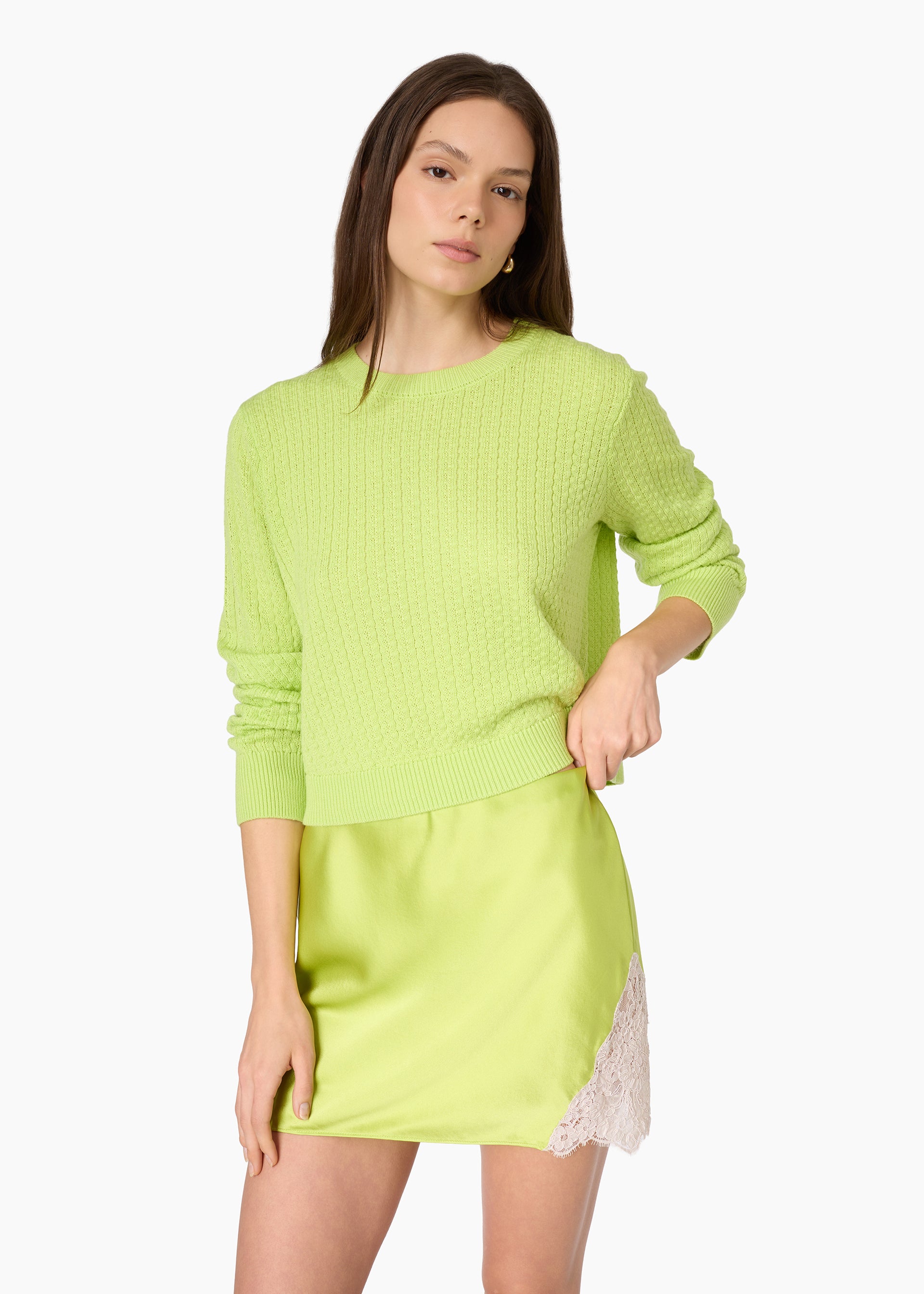 Lesley Cropped Sweater Key Lime – CAMI NYC