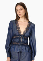 Biddy Chambray Blouse Dark Wash