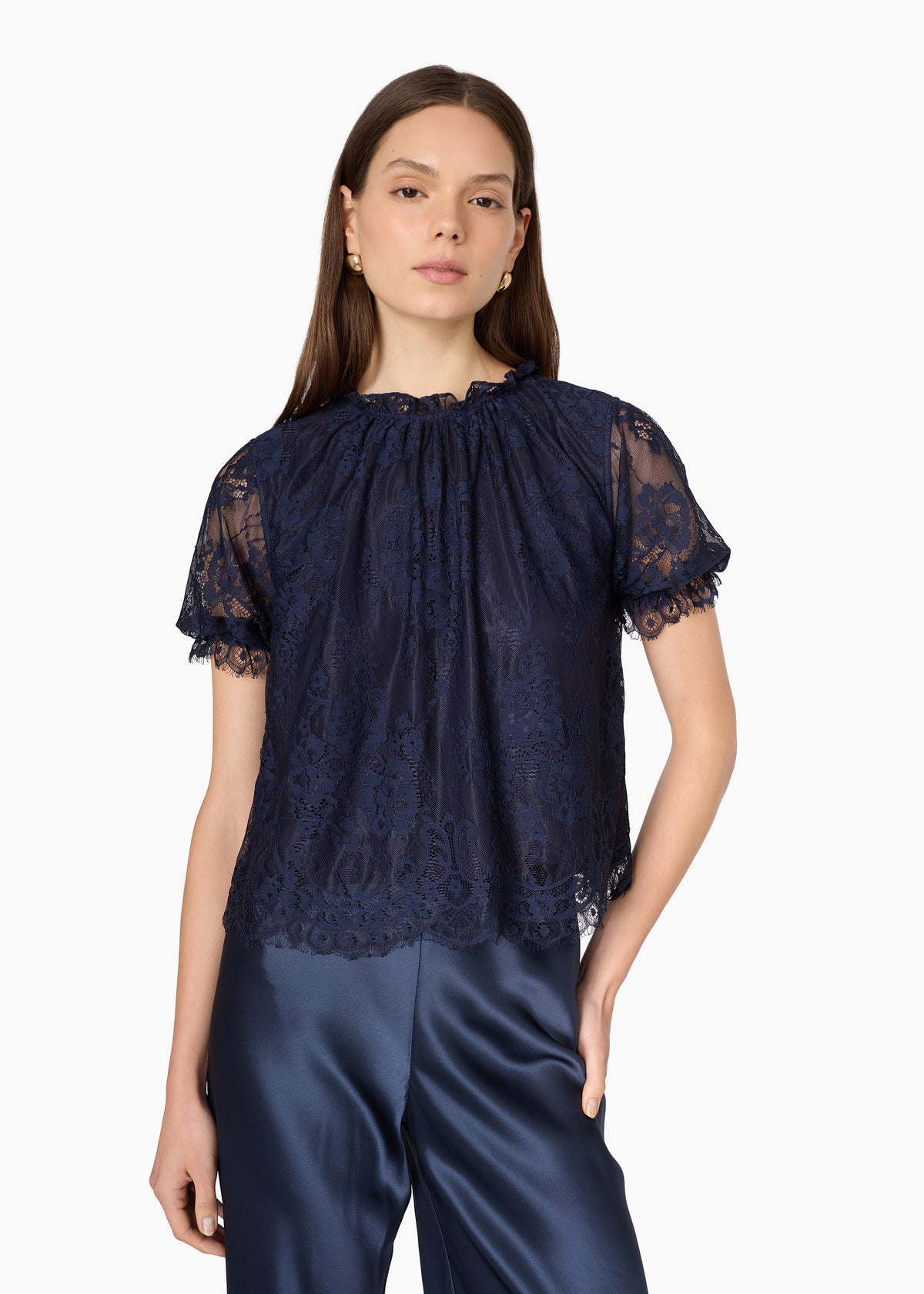 Geraldine Lace Top Navy