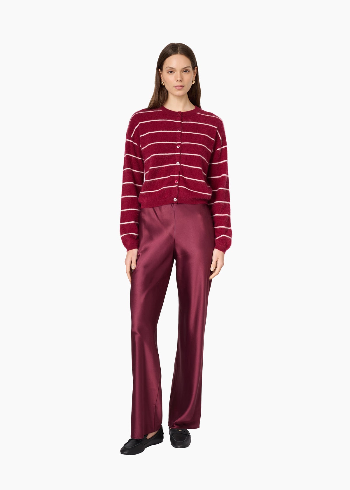 Benning Cashmere Striped Cardigan Plum Stripe