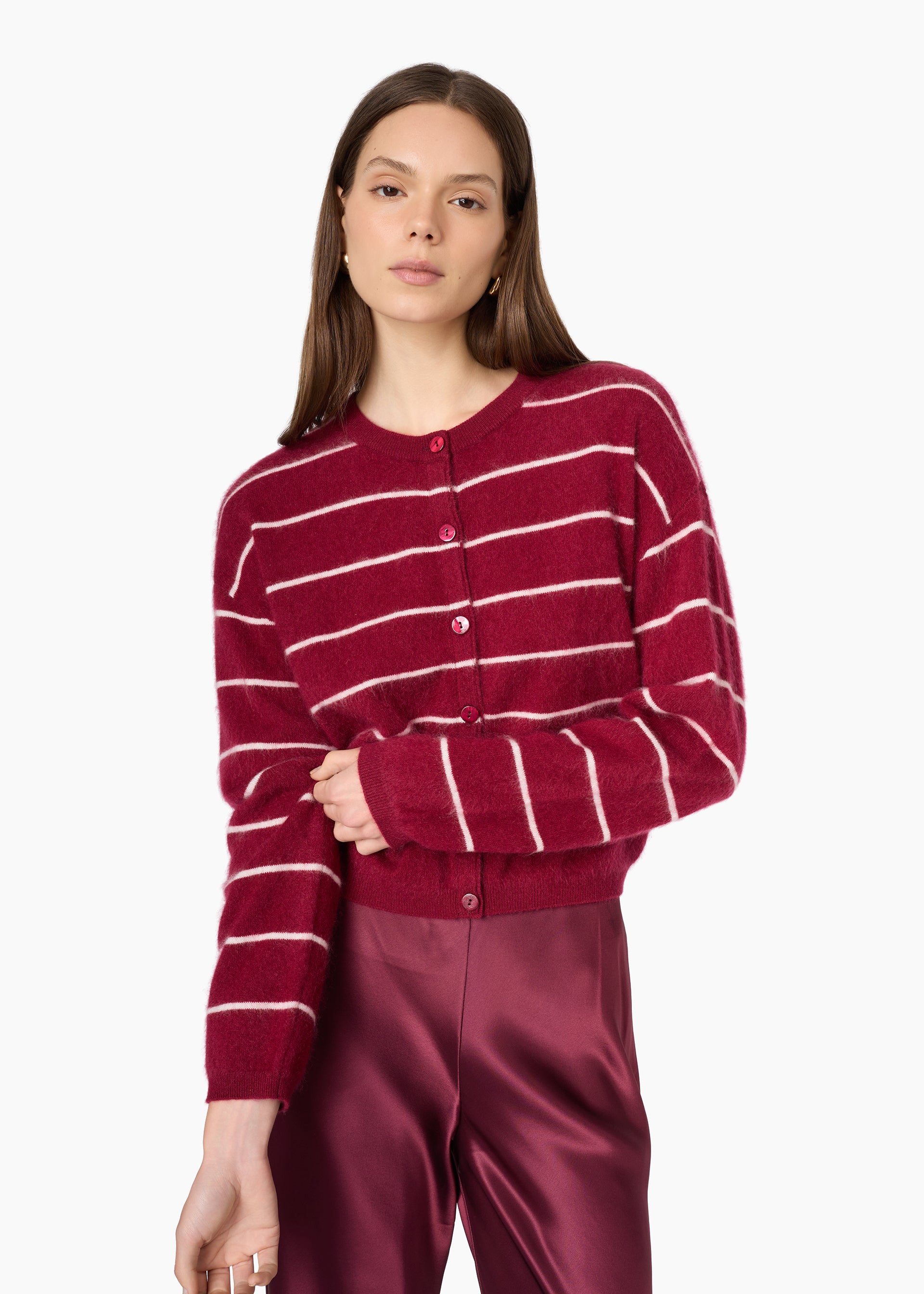 Benning Cashmere Striped Cardigan Plum Stripe