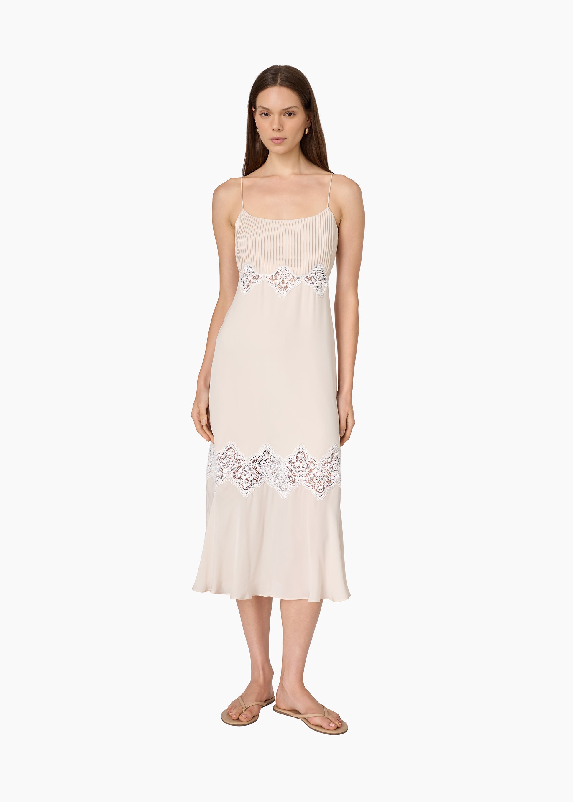 cami nyc isadora sleeveless lace panel silk midi dress Lace White Silk Dress Midi Cami Nyc Isadora Sleeveless Lace Panel Silk Midi Dress White