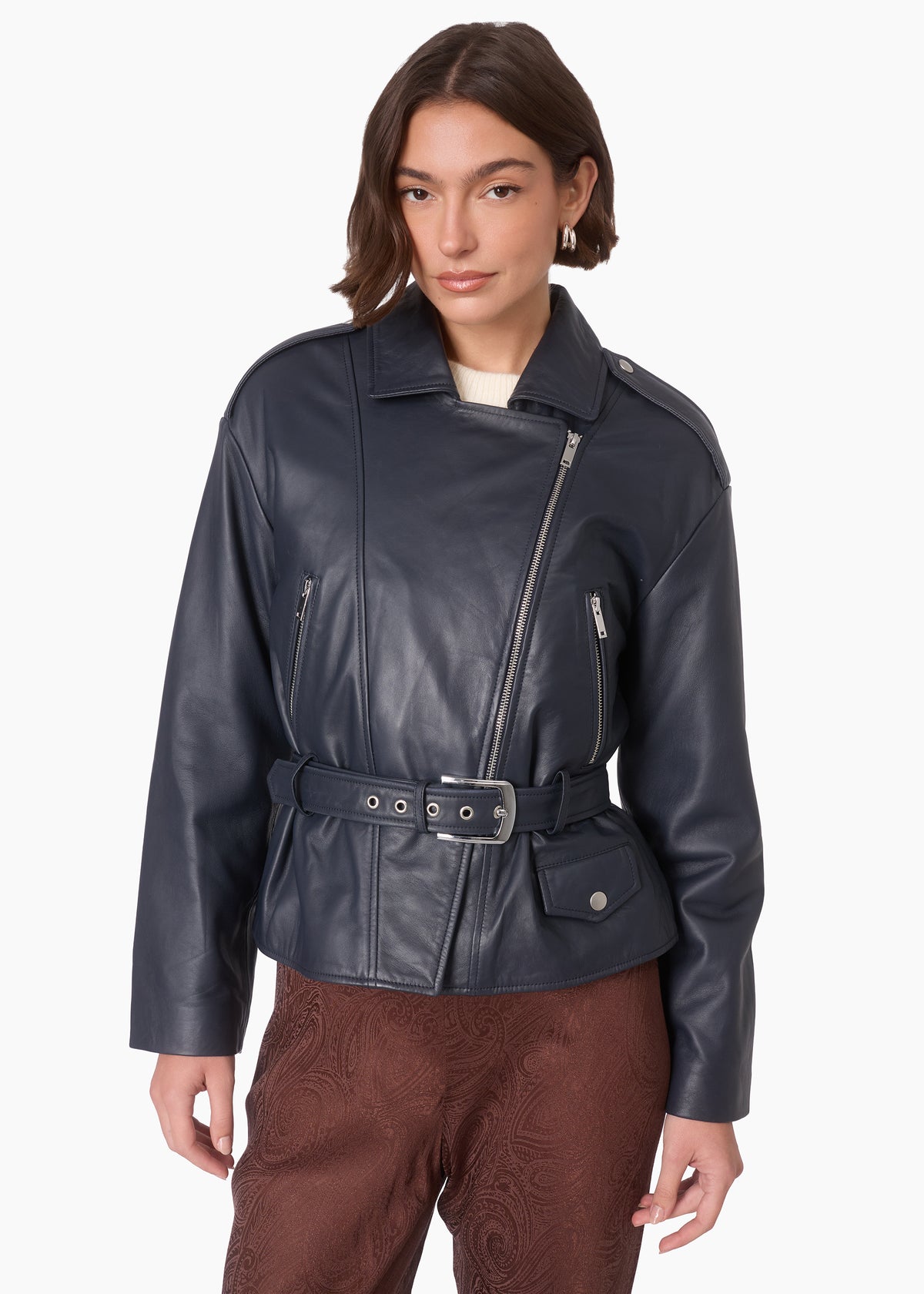 Dorrit Genuine Leather Jacket Navy