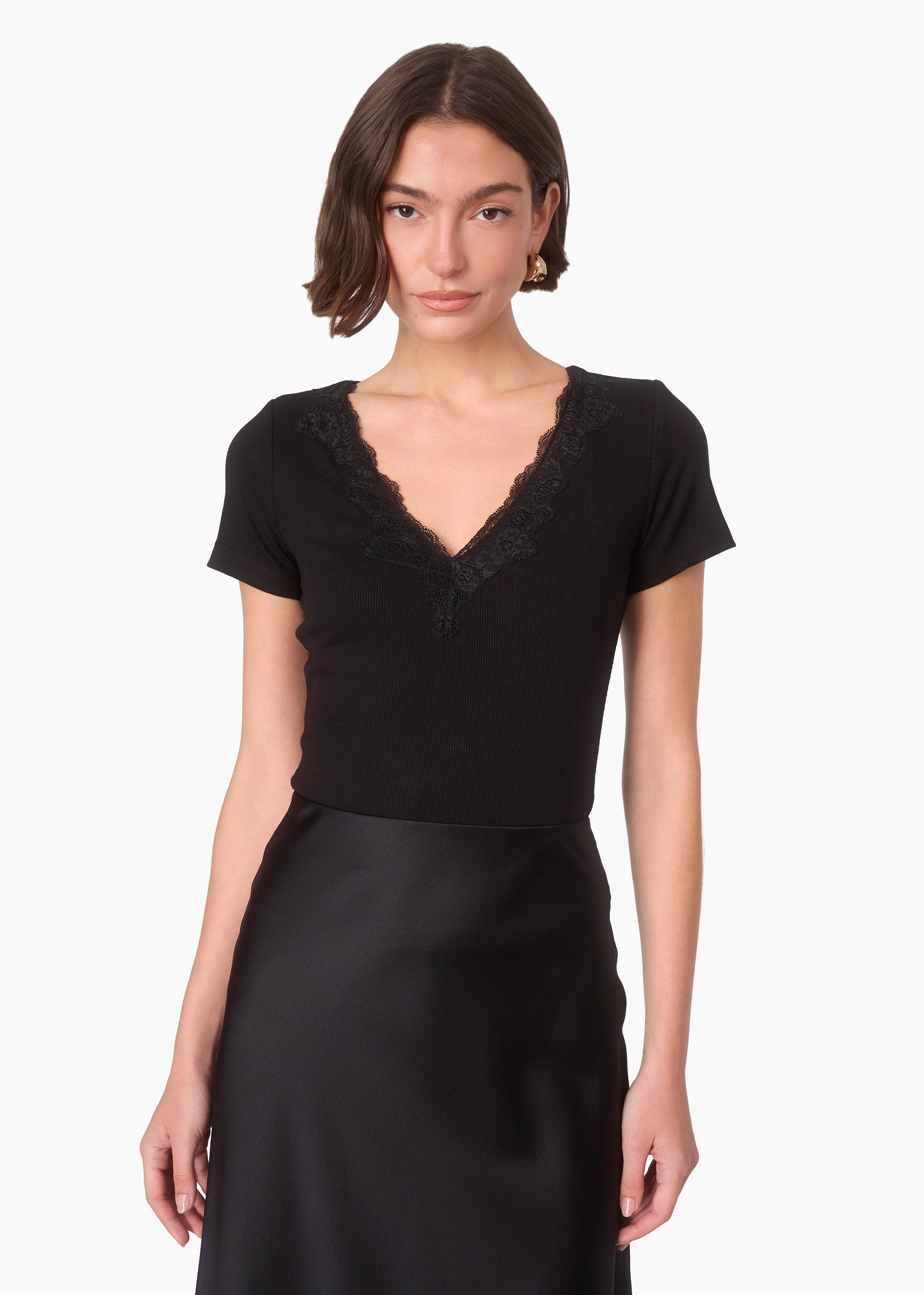 Sana Rib Knit Tee Black – CAMI NYC