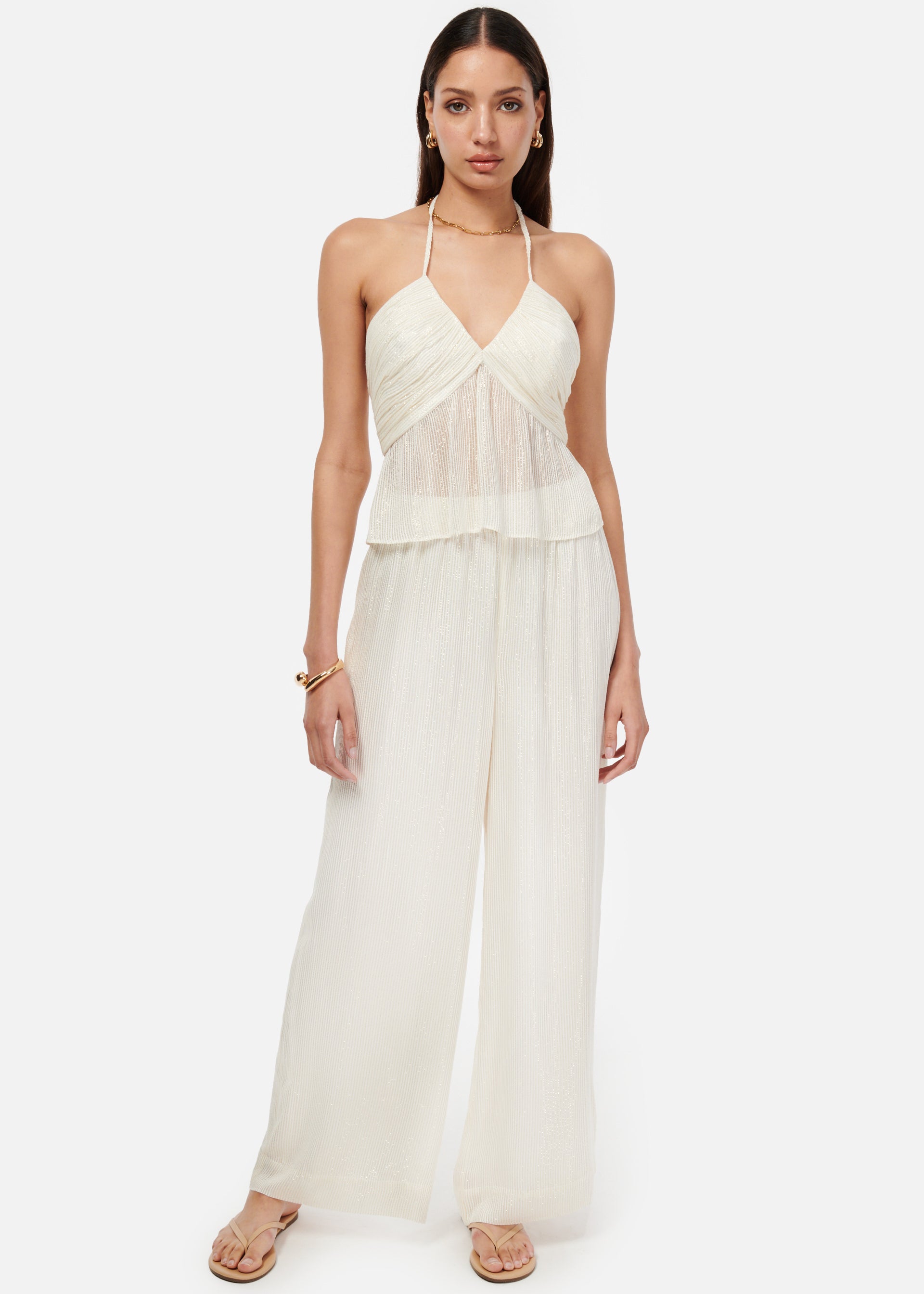 Rhea Metallic Chiffon Camisole White