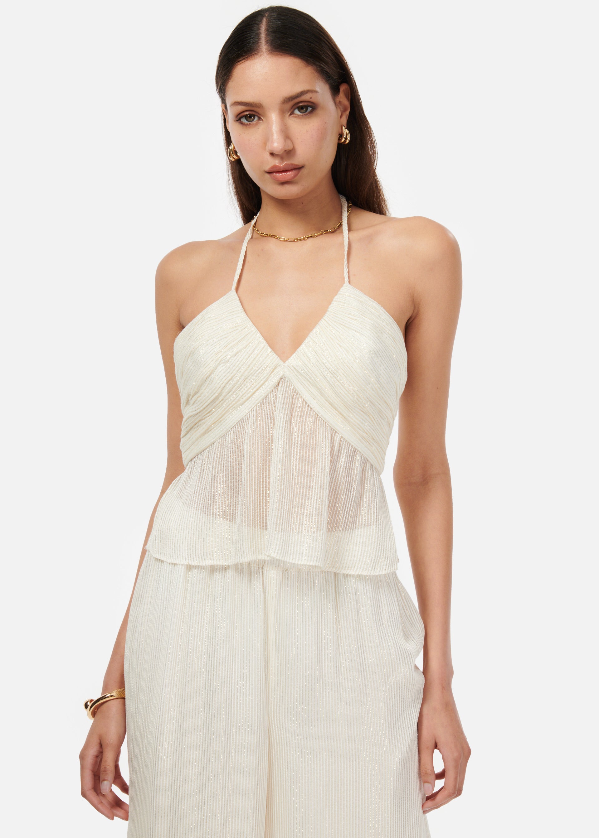 Rhea Metallic Chiffon Camisole White