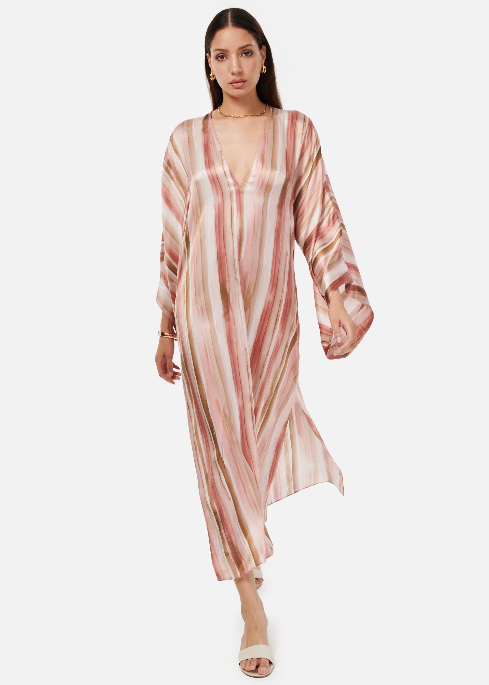 Xanthe Kaftan Dress Painterly Stripe