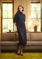 Osmond Lace Midi Skirt Navy
