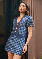 Junie Cotton Top Navy Plaid