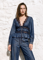 Biddy Chambray Blouse Dark Wash