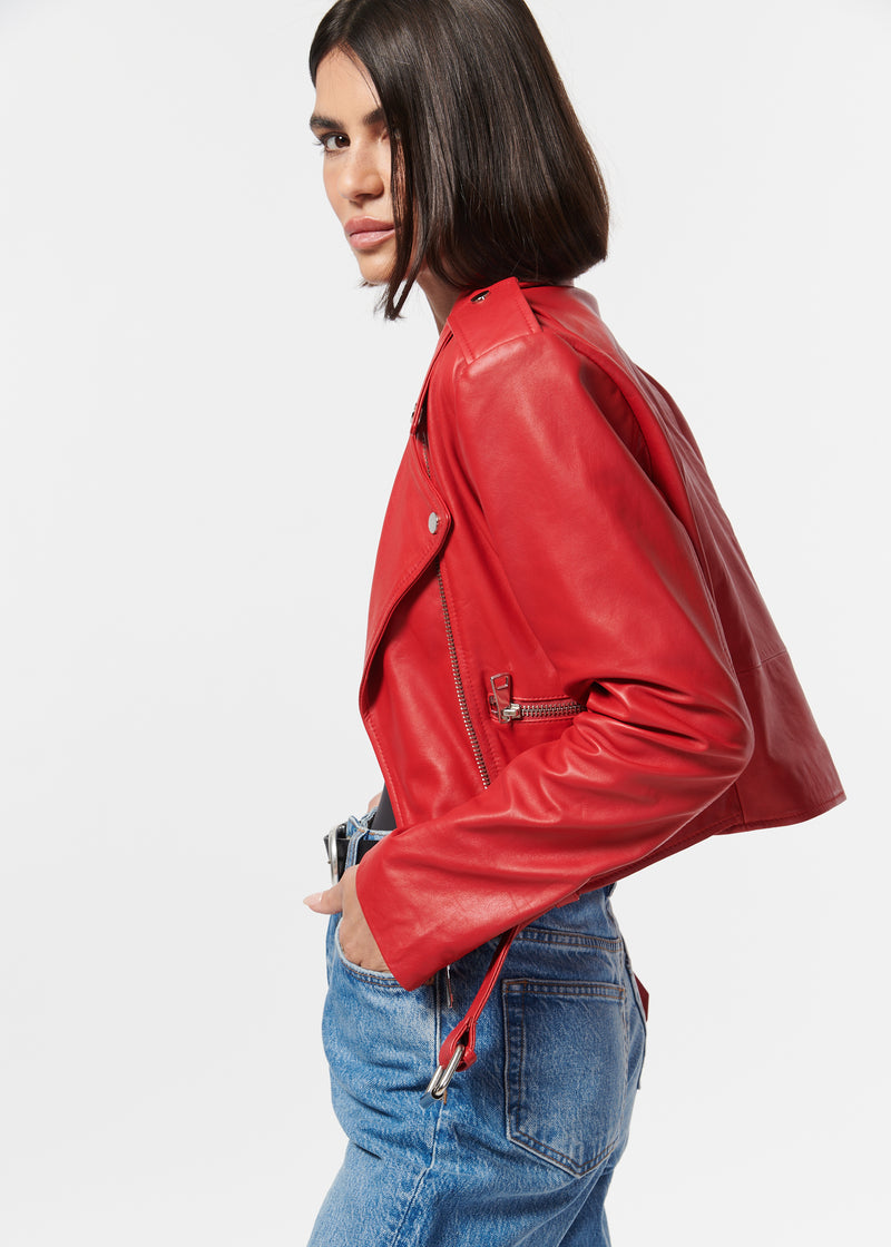 Kali Genuine Leather Jacket Scarlet – CAMI NYC