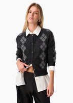 Dorian Cashmere Cardigan Gray Argyle
