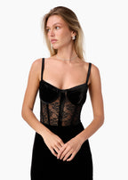 Valentyna Velvet Corset Bodysuit Black