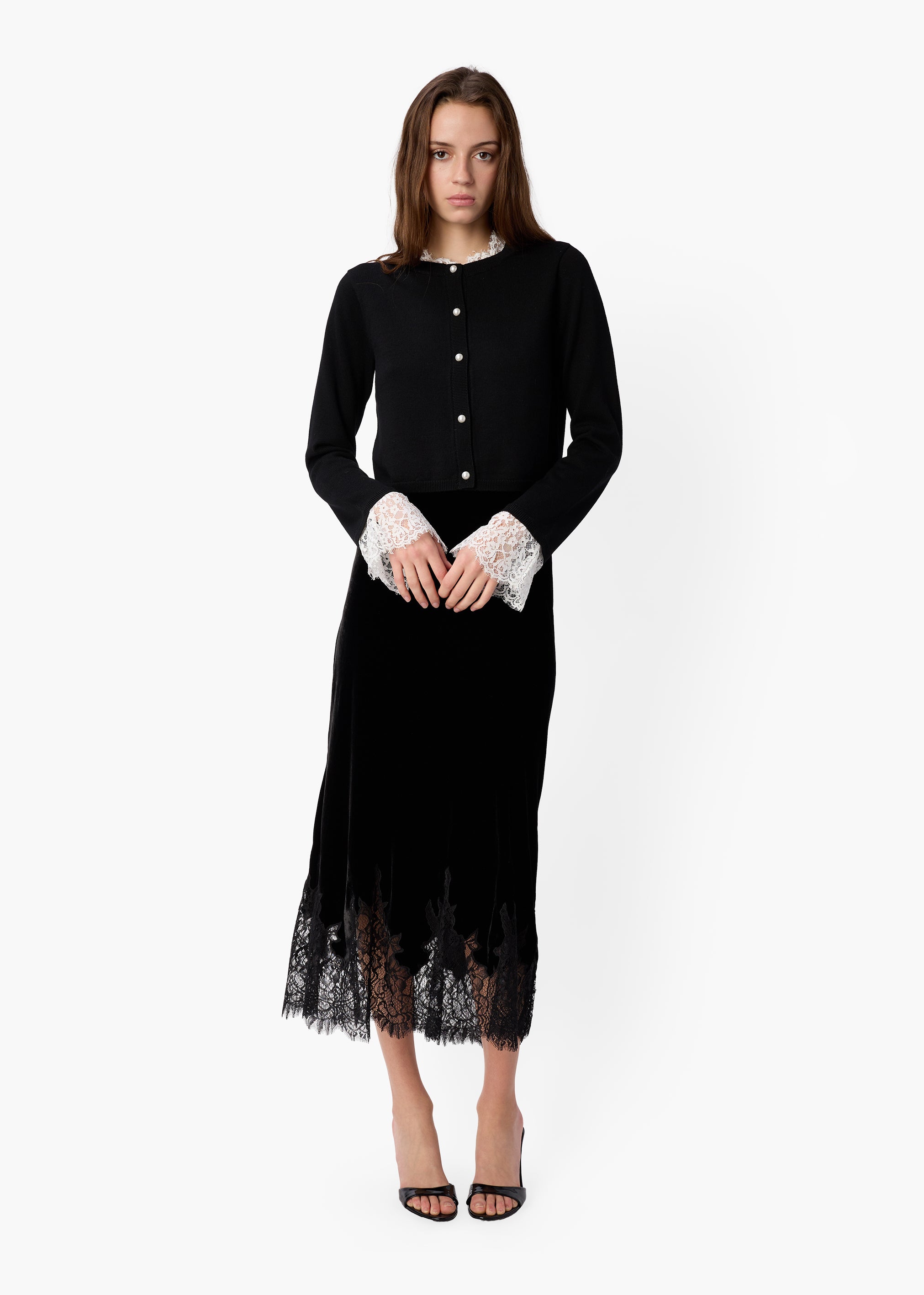 Cami NYC Women's Eliana Lace Trim Cardigan - Black