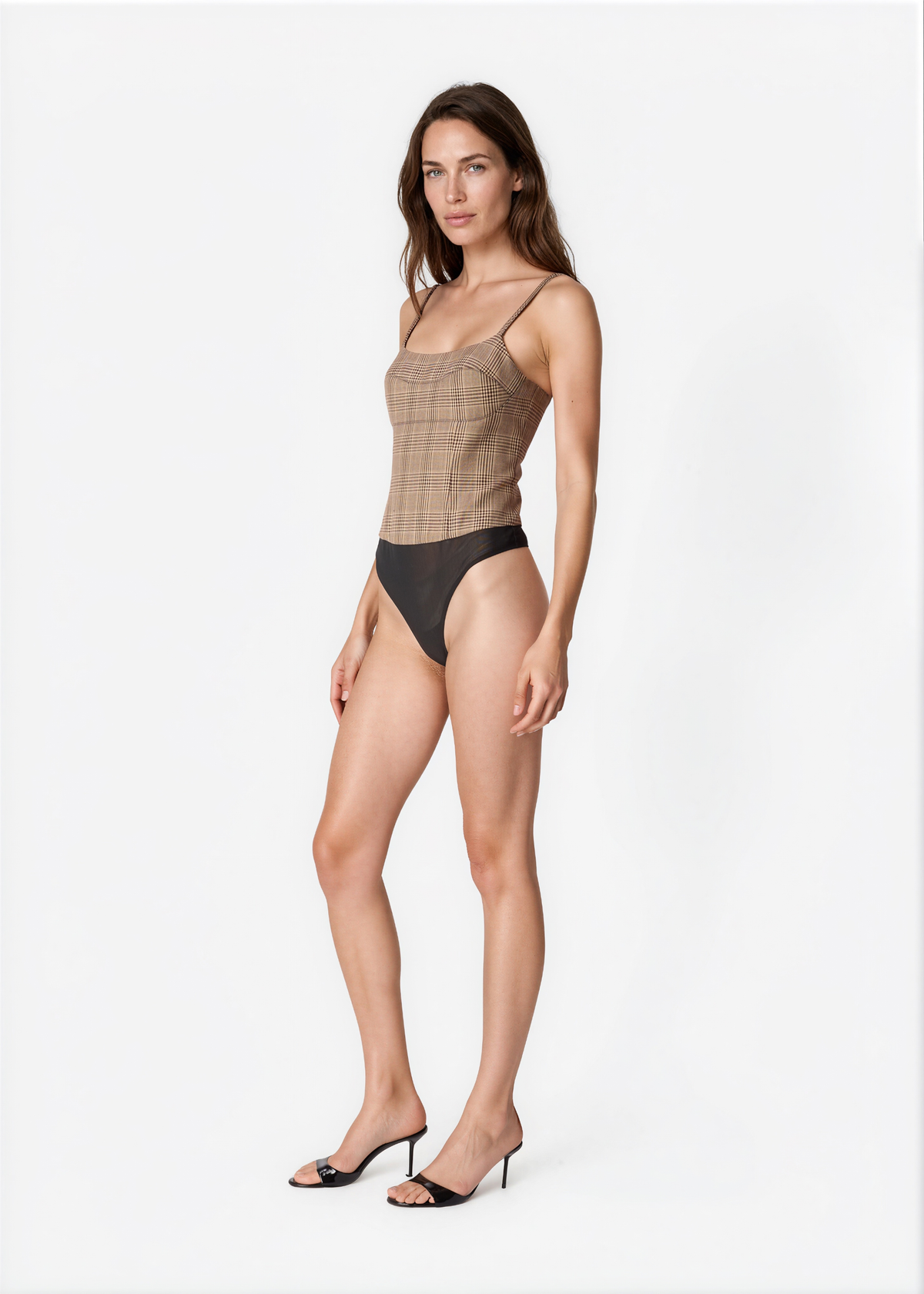 Shirley Bodysuit Beige Plaid