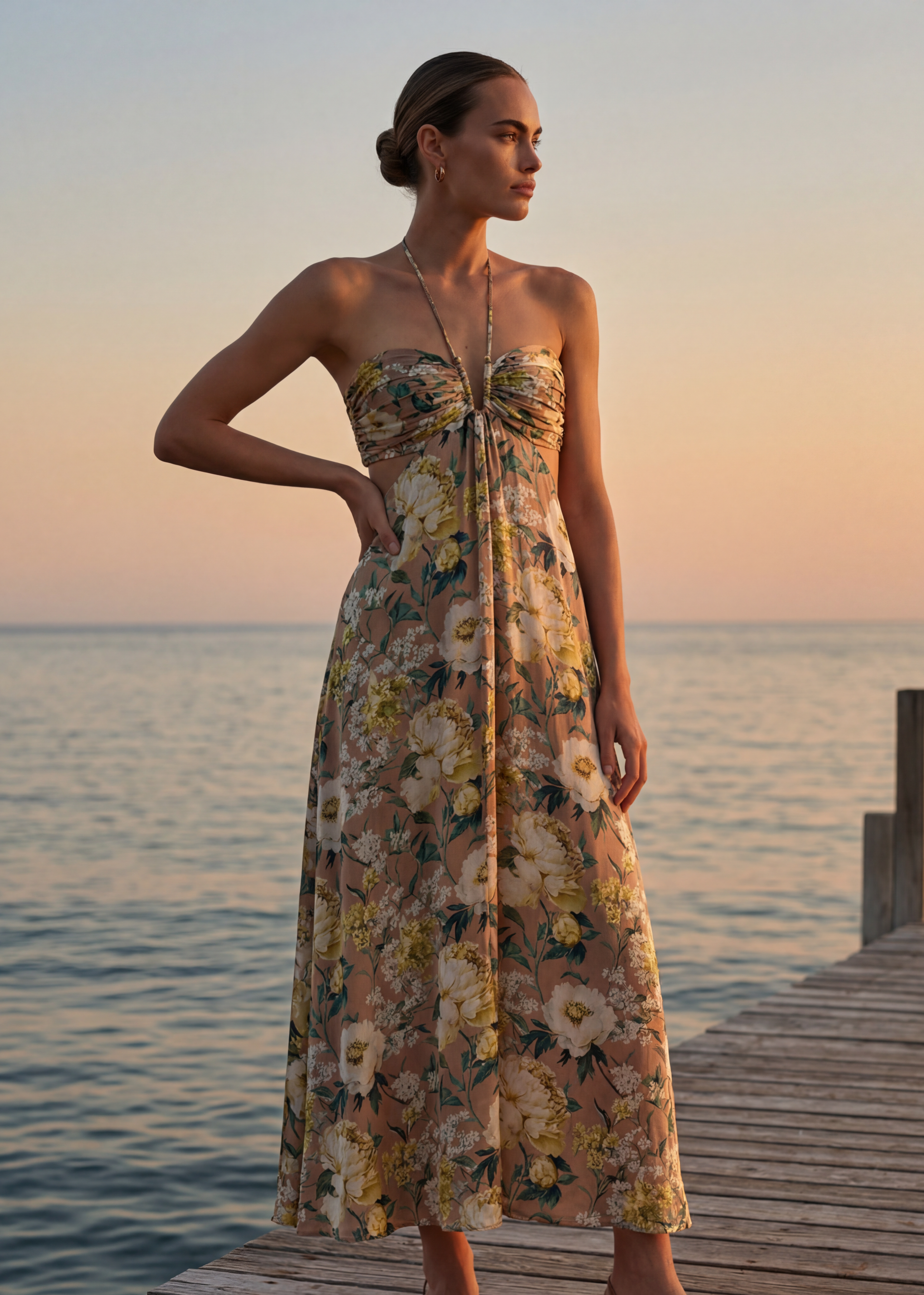 CAMI NYC Calliope Maxi Dress in Tan,White