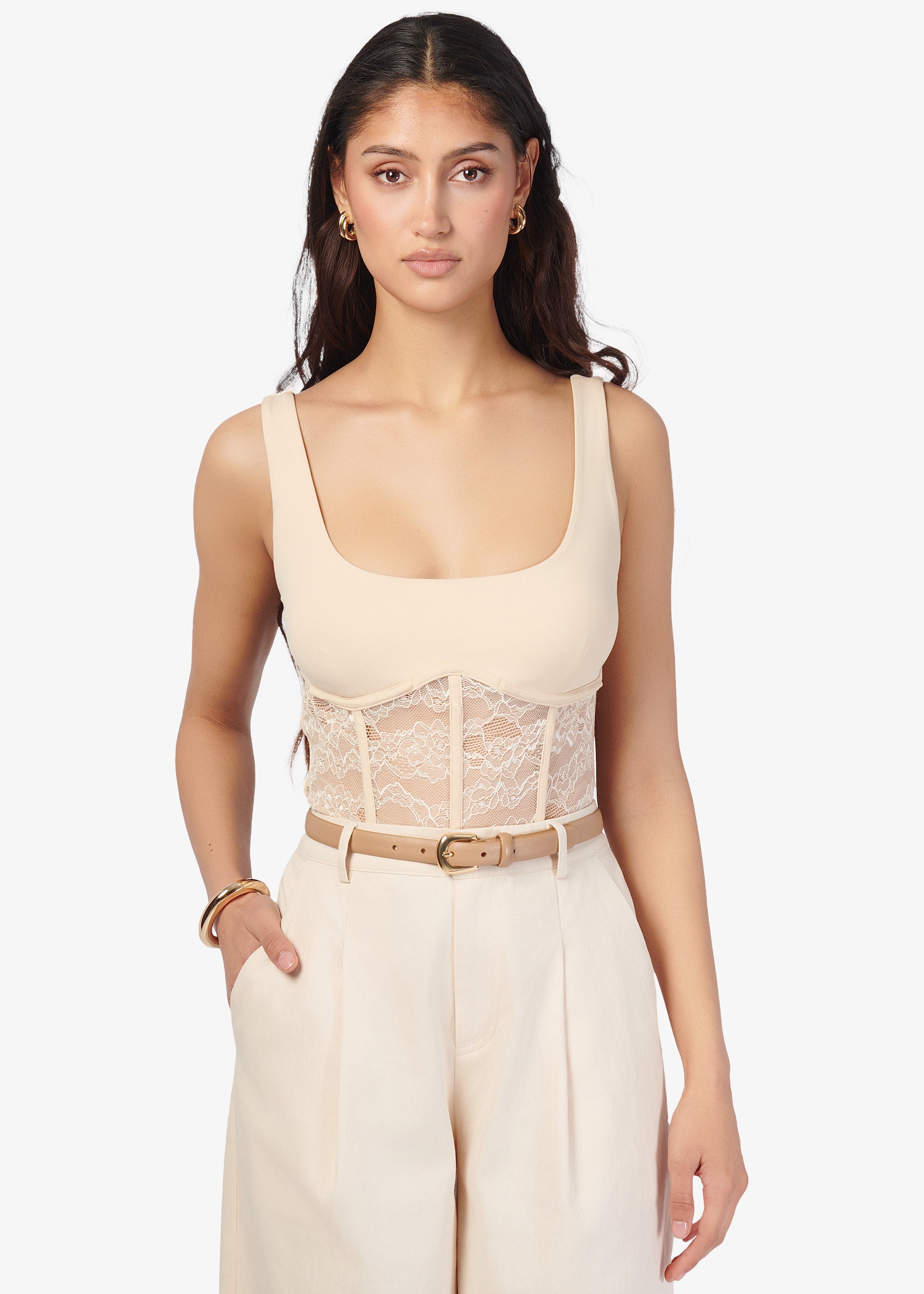 Kimber Lace Corset Bodysuit Bone – CAMI NYC
