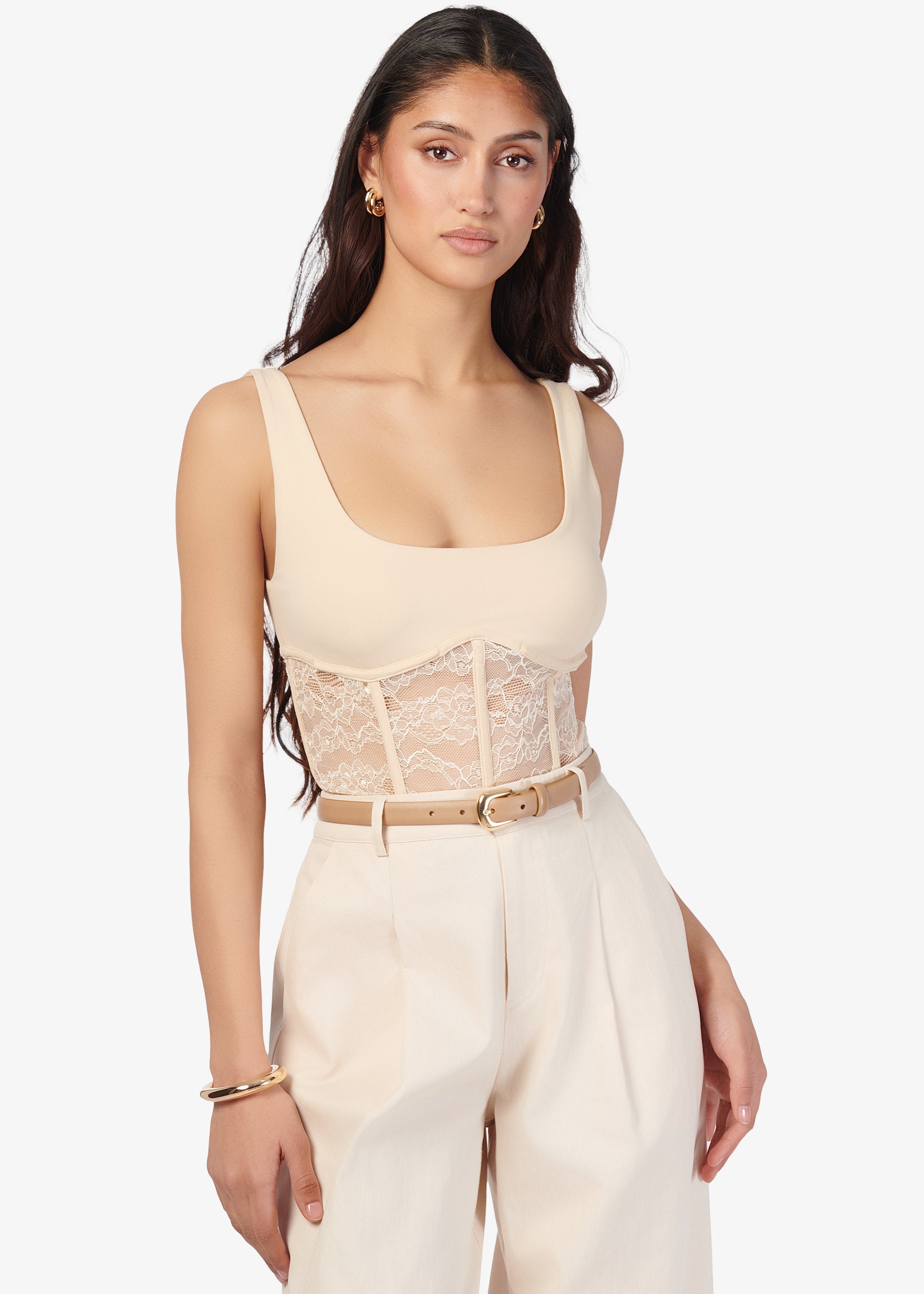 Kimber Lace Corset Bodysuit Bone – CAMI NYC