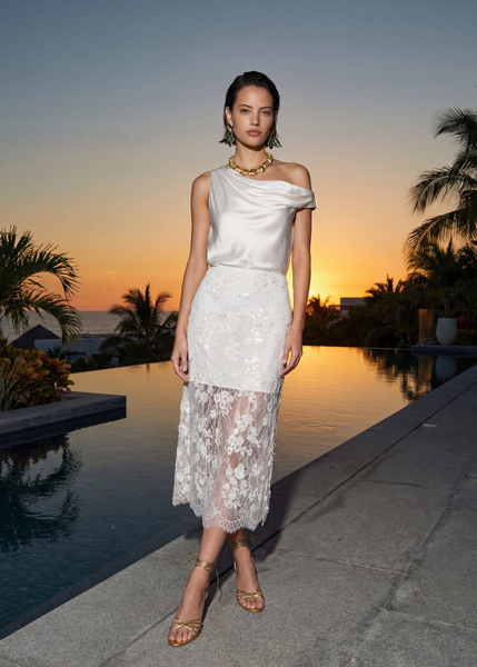 Aylin Sequin Lace Midi Skirt White – CAMI NYC