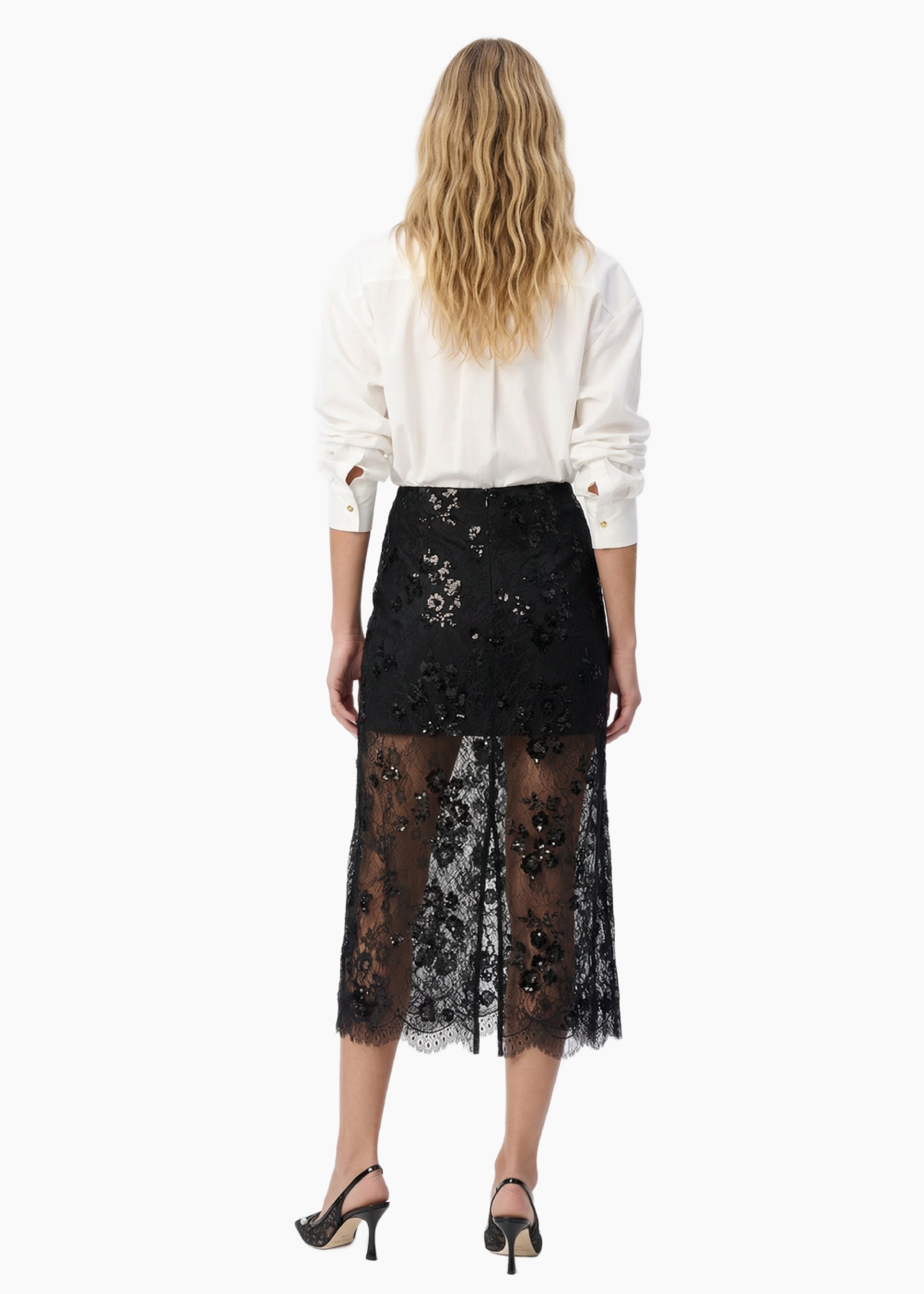 Aylin Sequin Lace Midi Skirt Black