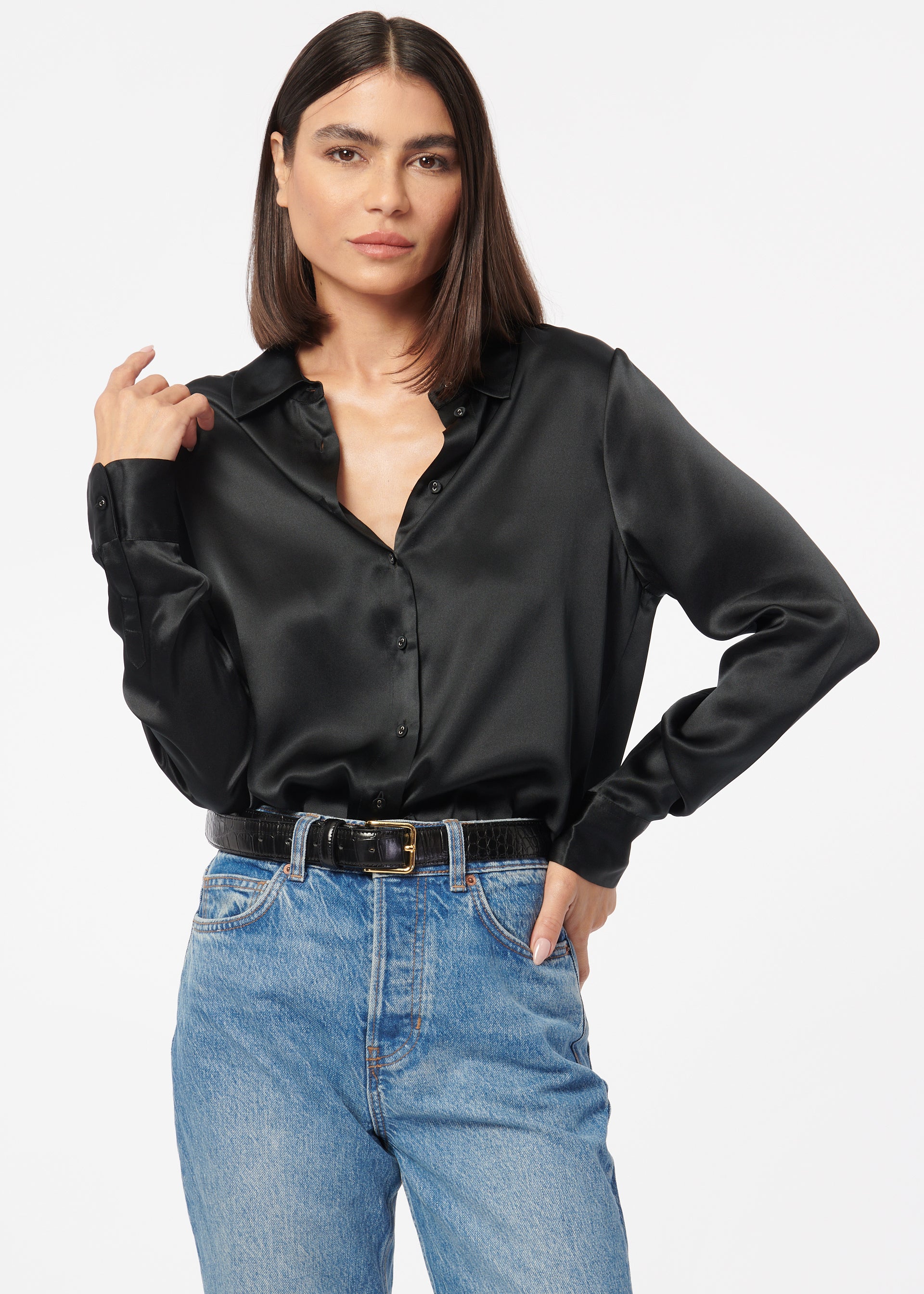 Crosby Silk Blouse Black – CAMI NYC