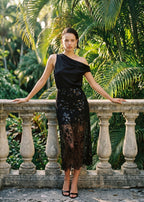 Aylin Sequin Lace Midi Skirt Black