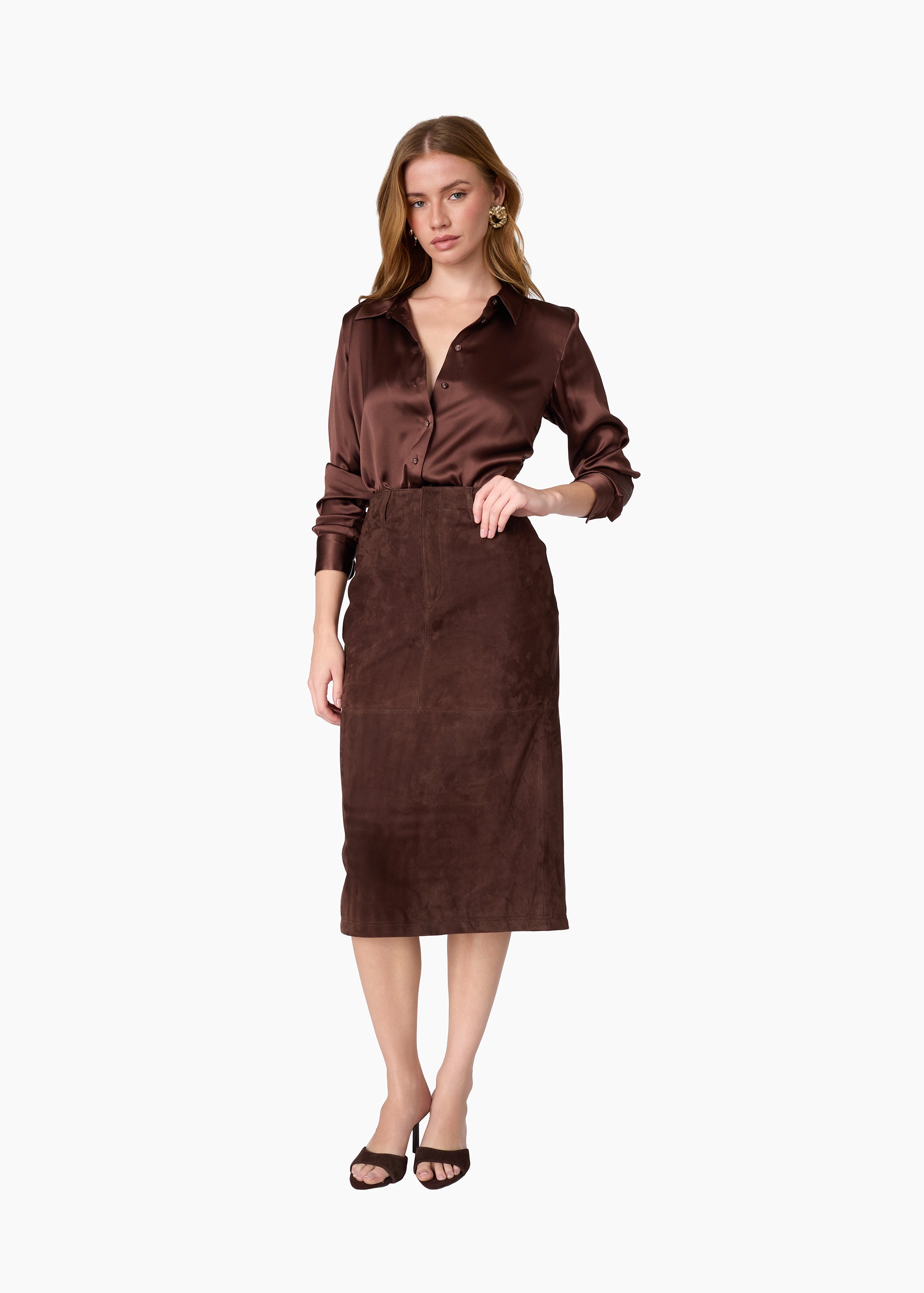 Jodi Suede Skirt Dark Umber