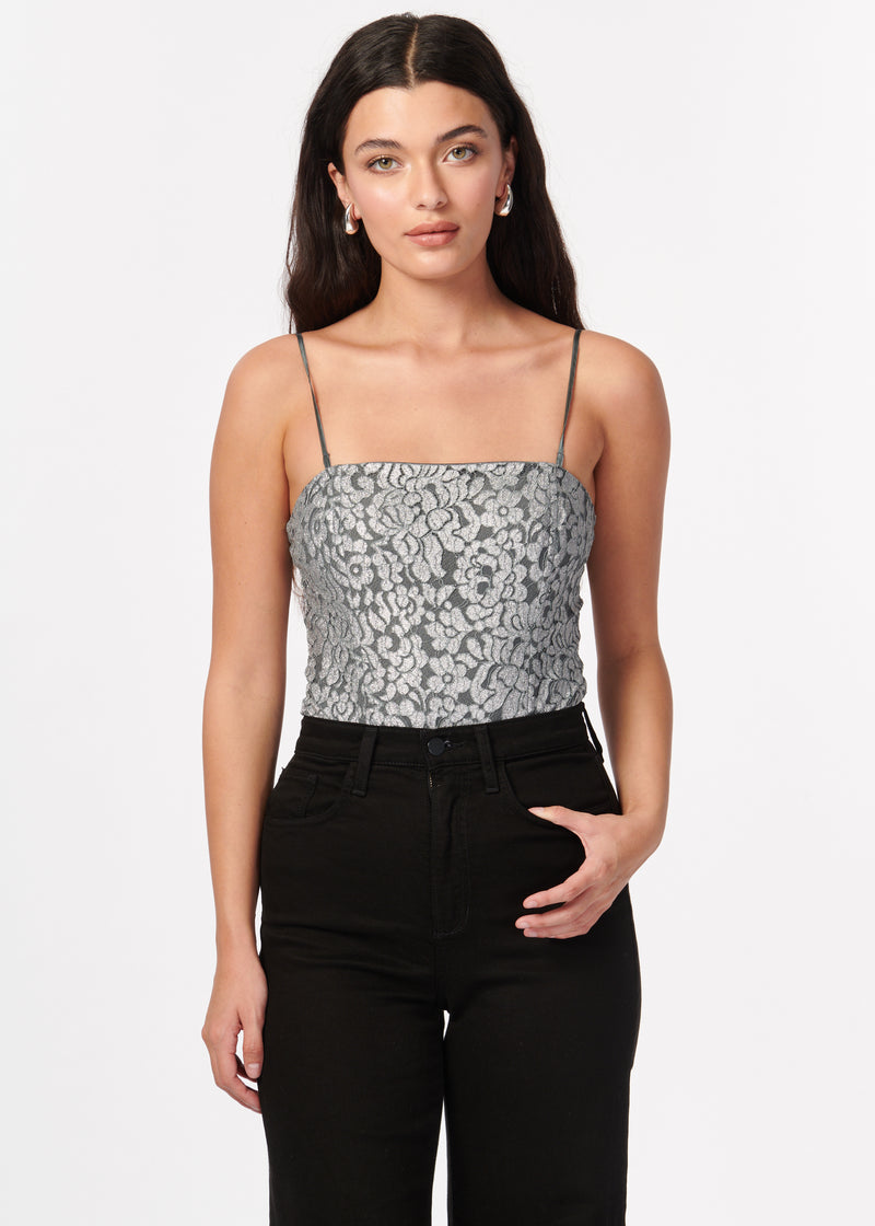 Reina Metallic Bodysuit Silver