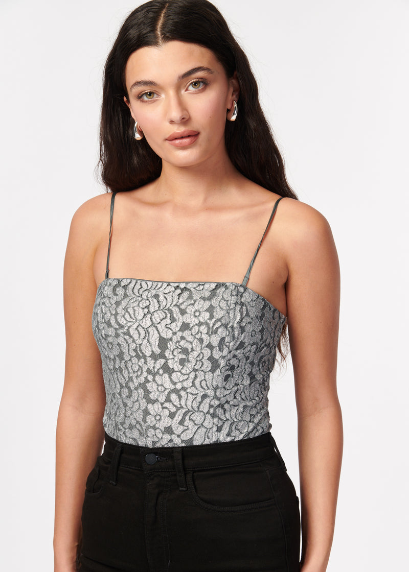 Reina Metallic Bodysuit Silver