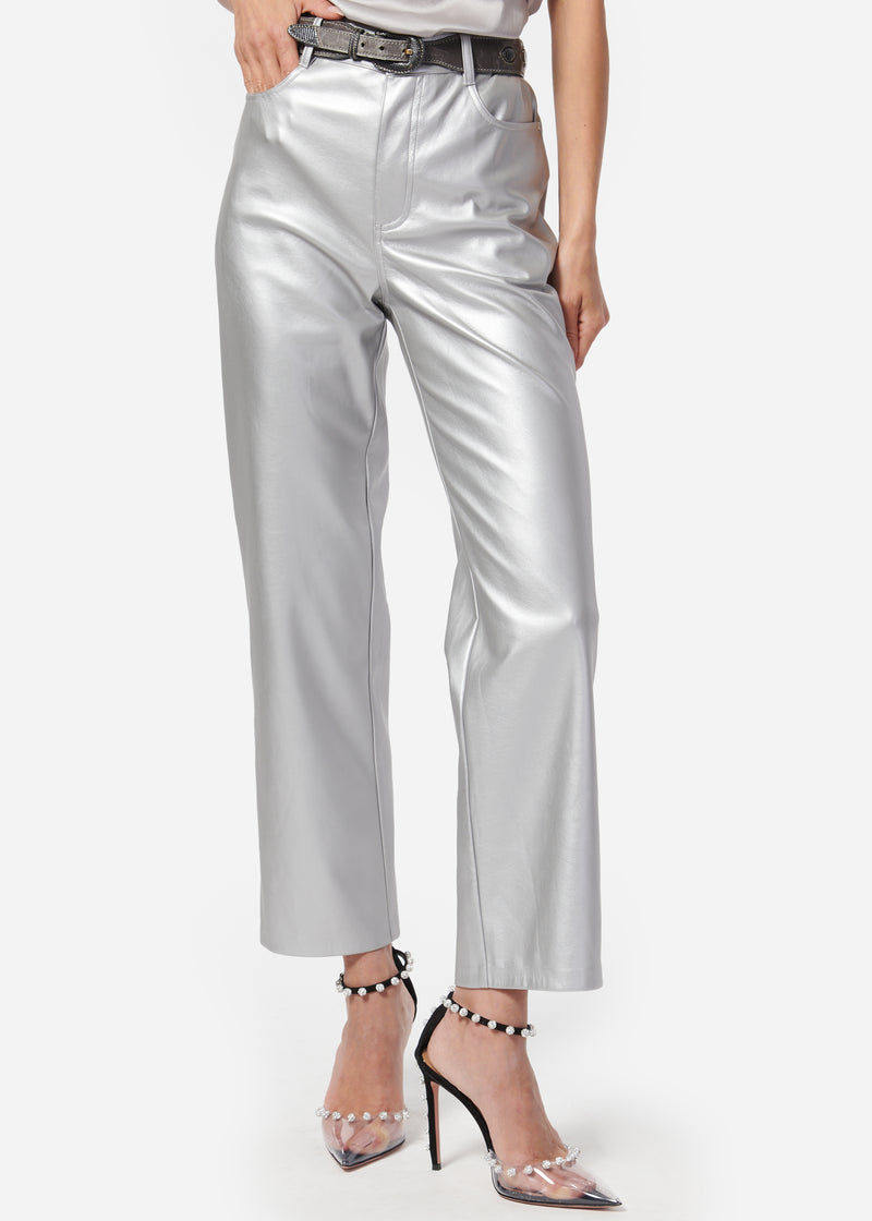 Silver faux leather pants on sale