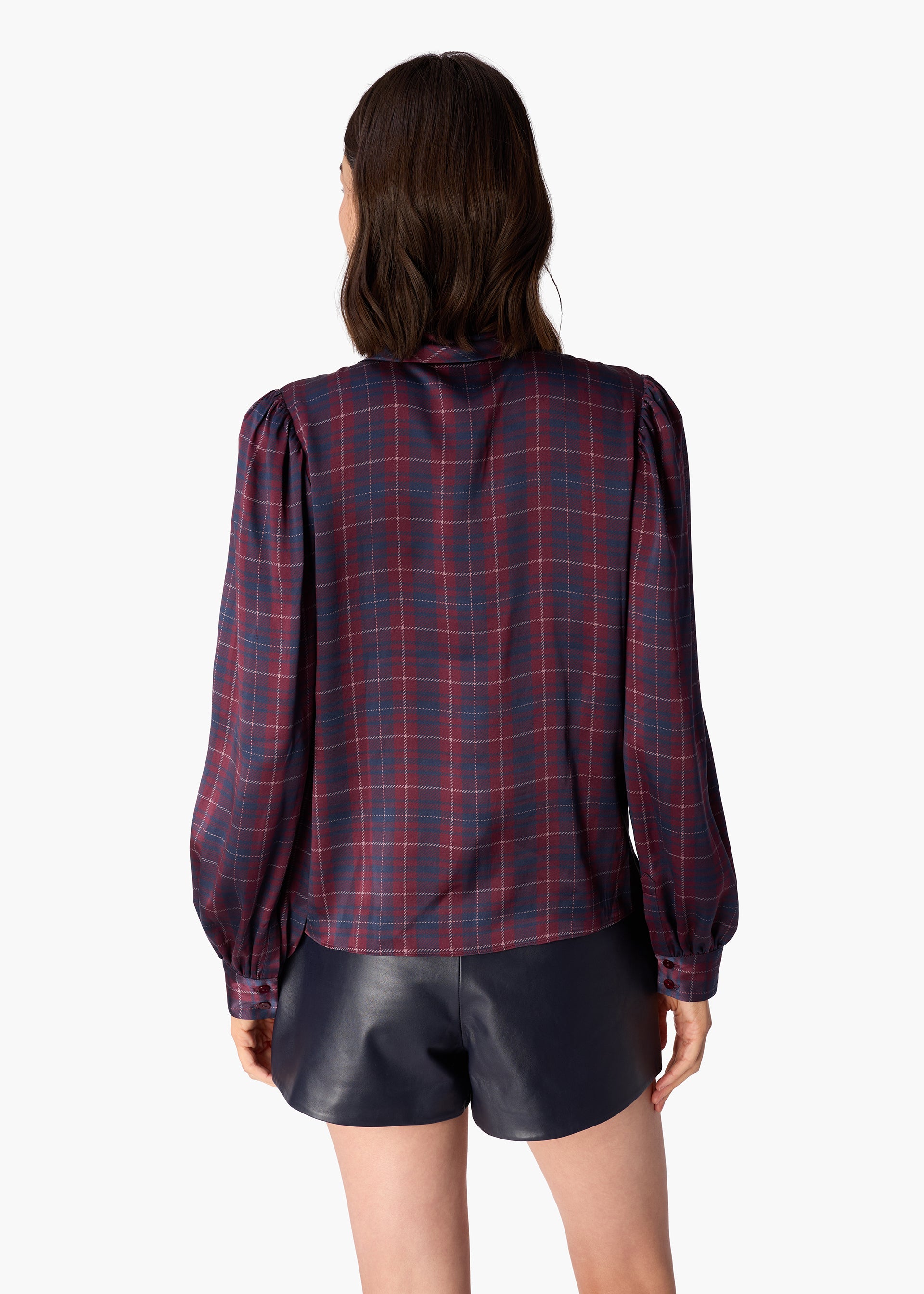 Rema Charmeuse Top Plum Plaid
