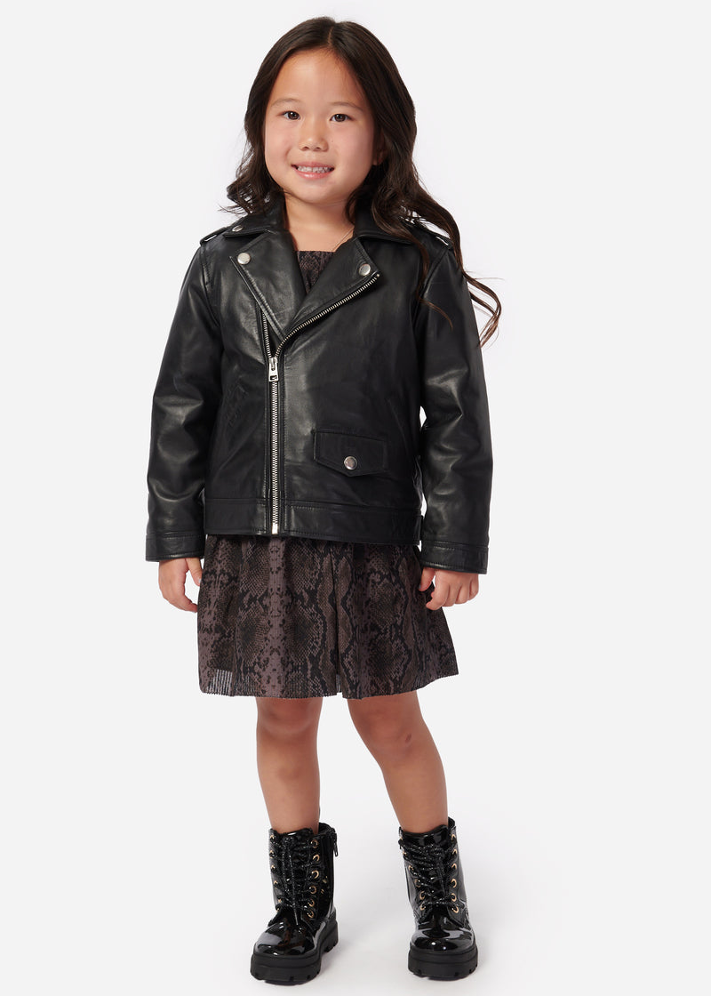 Kids Kali Genuine Leather Jacket Black