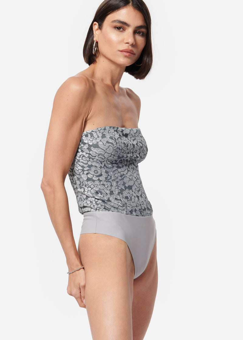 Reina Metallic Bodysuit Silver