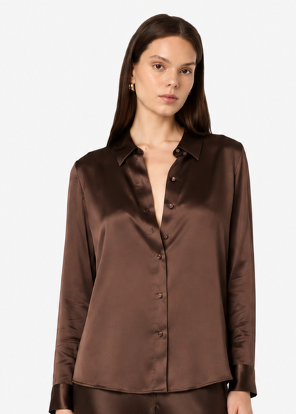 Crosby Silk Blouse Chocolate – CAMI NYC