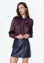 Rema Charmeuse Top Plum Plaid