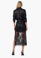 Aylin Sequin Lace Midi Skirt Black