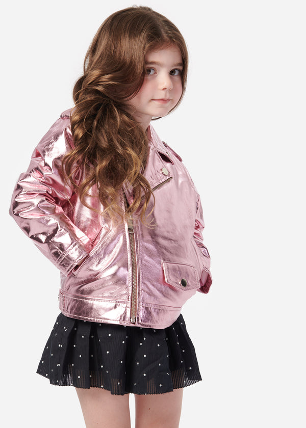 Kids Kali Genuine Leather Jacket Rose Gold