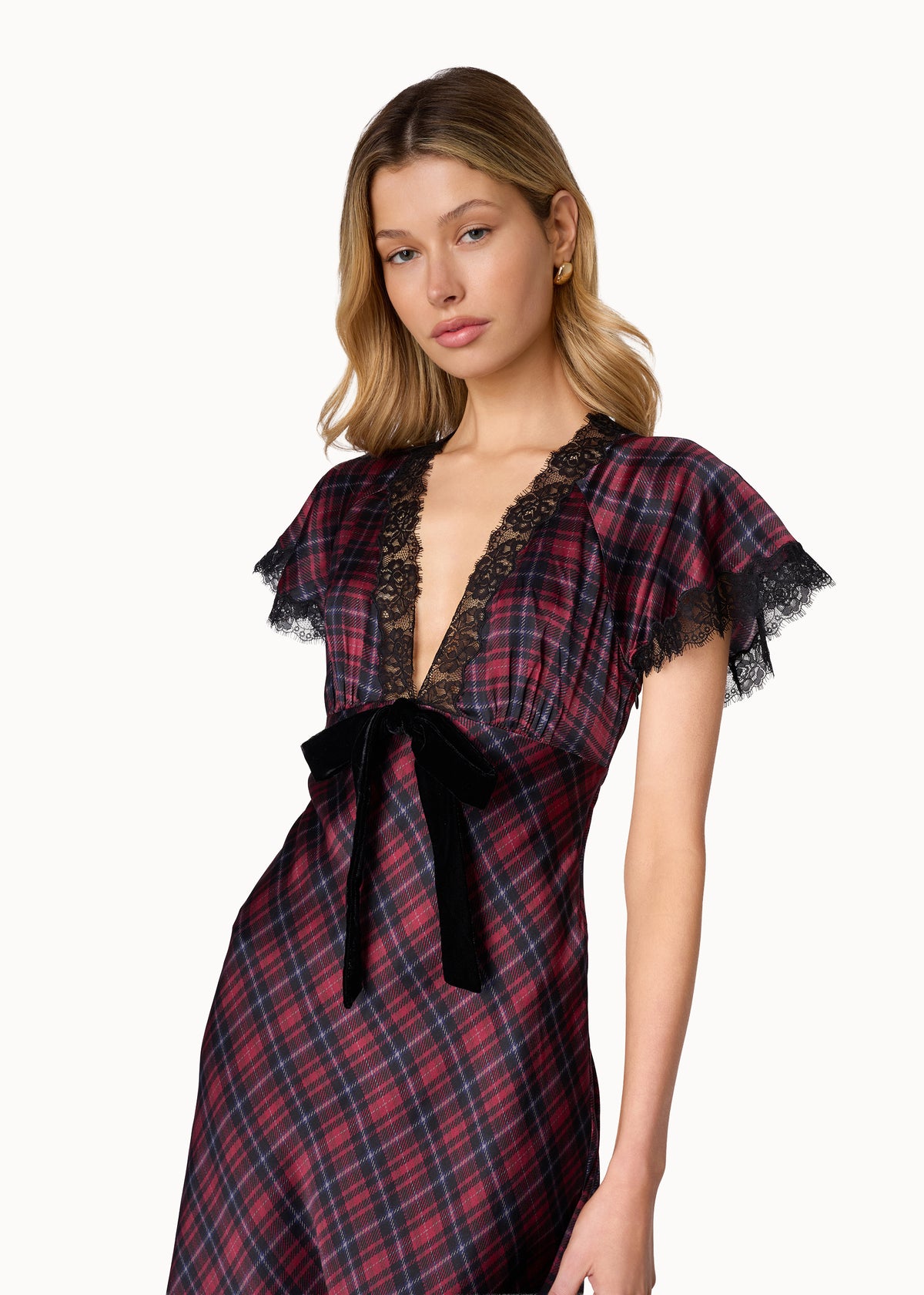 Sandie Silk Midi Dress Tartan Plaid