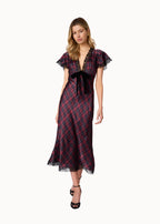Sandie Silk Midi Dress Tartan Plaid
