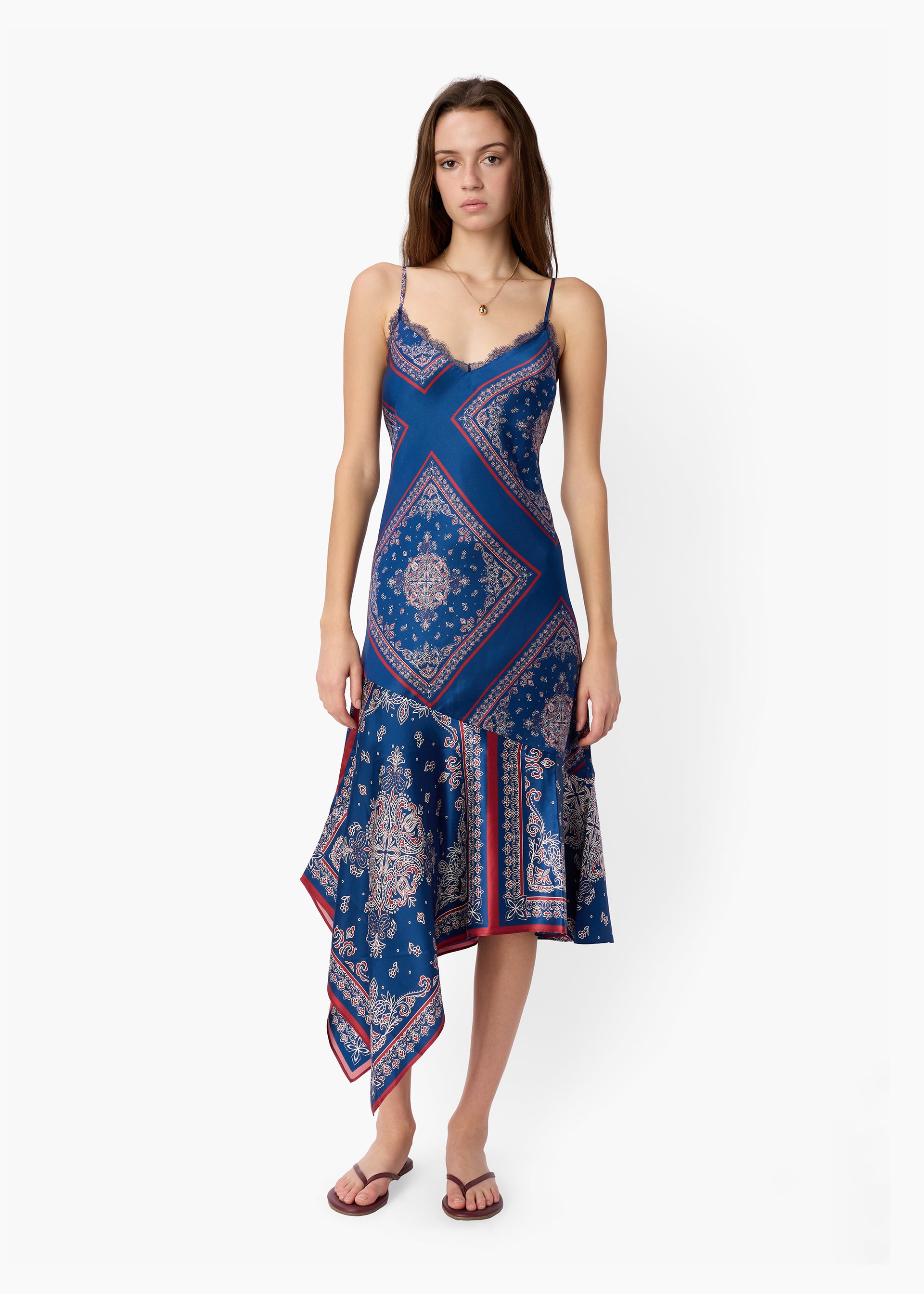 CAMI NYC Becky Lace Trim Silk Dress | Print | Size L