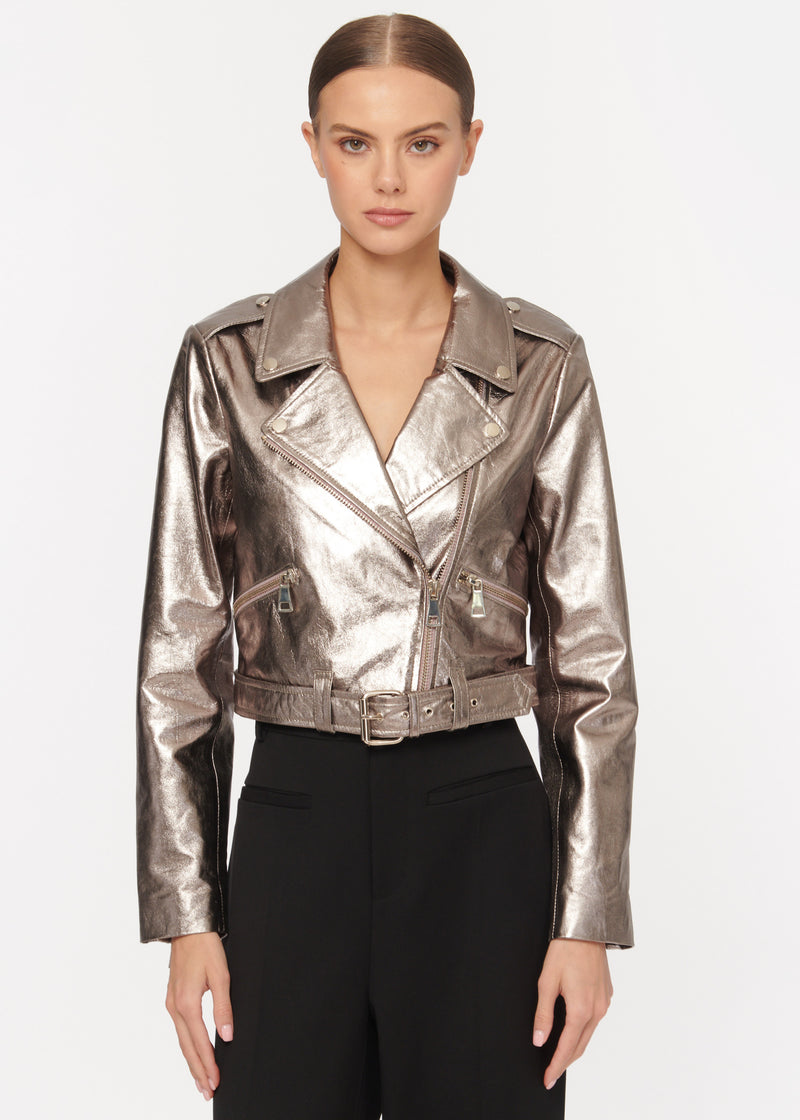 Kali Lamb Leather Jacket Metallic Fog